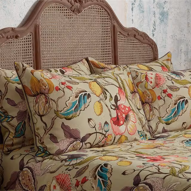Edinburgh Weavers Morton Floral Mako Satin Cotton Pillowcase Pair in Yellow and Multicolour