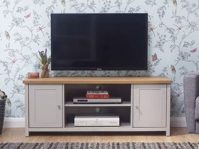 GFW Lancaster Large 2 Door TV Cabinet in Grey and Oak