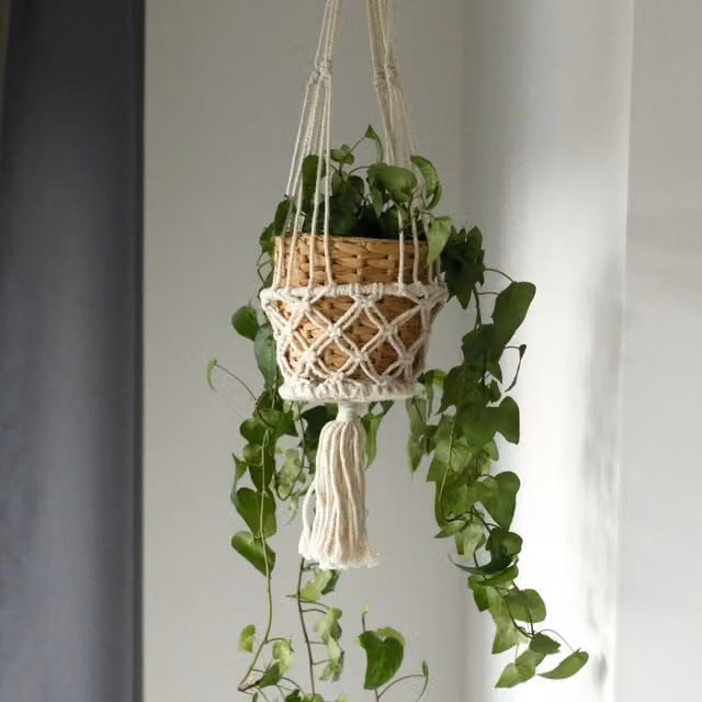 KDMK White Macrame Double Hanging Pot Holder