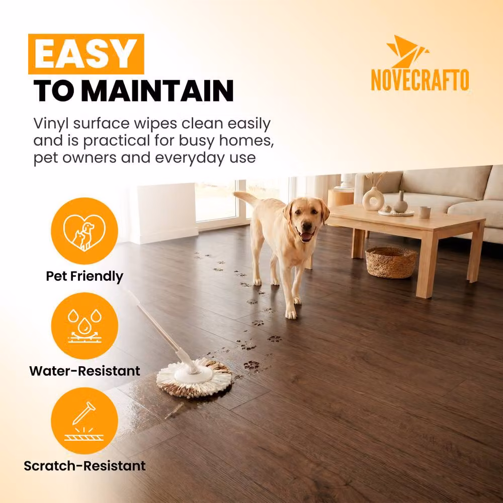 Novecrafto Self Adhesive Wood Look Vinyl Floor Planks, Pack of 10, Brown, W: 91.4 cm, D: 15.2 cm – 4