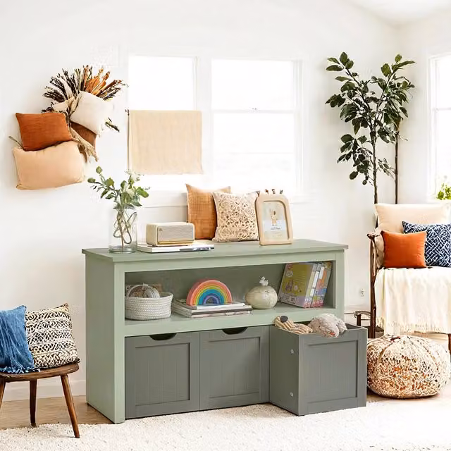 VASAGLE Green Toy Storage Unit with Wheels