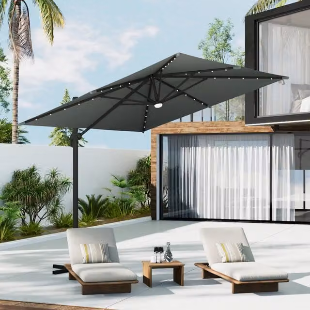 Breeins Square Cantilever Parasol with Solar LED Illumination in Grey