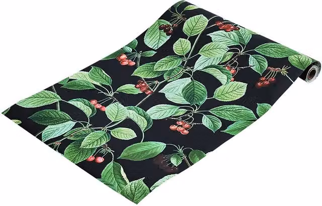 Living and Home Little Cherry Waterproof Vinyl Wallpaper Roll, Green and Red Botanical Floral Design, W: 44 cm, L: 5 m