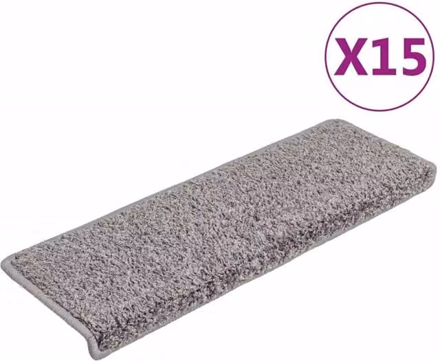 Berkfield Home Self-Adhesive Carpet Stair Treads, 15 Pieces, Grey, W: 65 cm, D: 21 cm, H: 4 cm