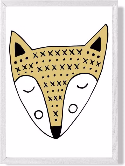 ARTZE Scandi Animal Framed Print, Yellow Fox in White Frame, A3 – 1