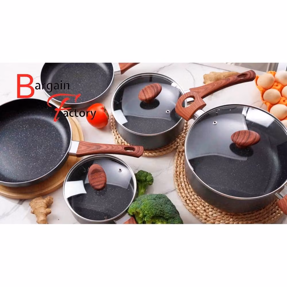 NESTLUNE 5 Piece Non-Stick Aluminium Cookware Set with Saucepan and Frying Pan in Grey and Black, W/D/H: 100 x 15 x 15 cm – 2