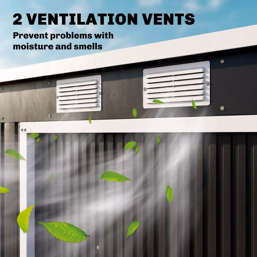 Rolipo Galvanised Steel Garden Shed with Foundation Kit and Double Doors, Dark Grey, W: 213.4 cm, D: 121.9 cm, H: 172 cm – 8