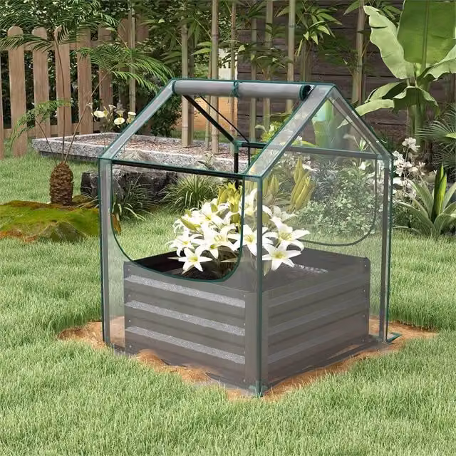 Havendro Grey Raised Garden Bed with Greenhouse and Window – 1