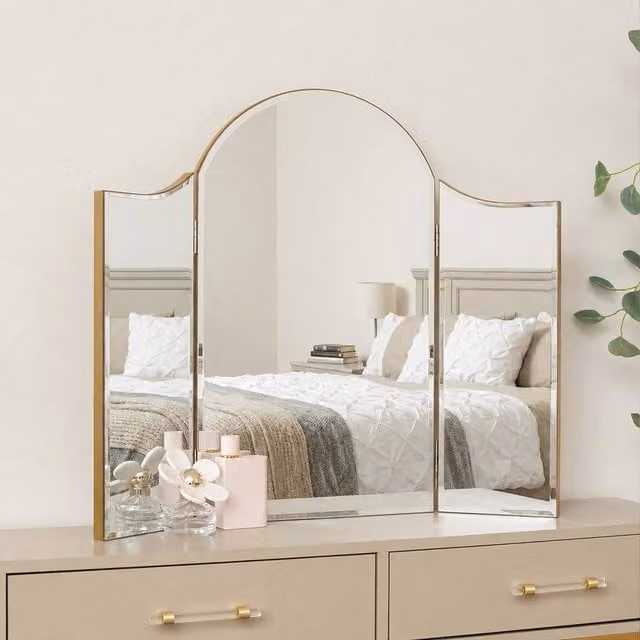Melody Maison Liana Range Arched Gold Vintage Triple Dressing Table Mirror