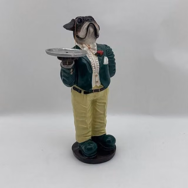 Minster Bulldog Waiter Ornament in Multicolour Resin, W: 40 cm, H: 82 cm