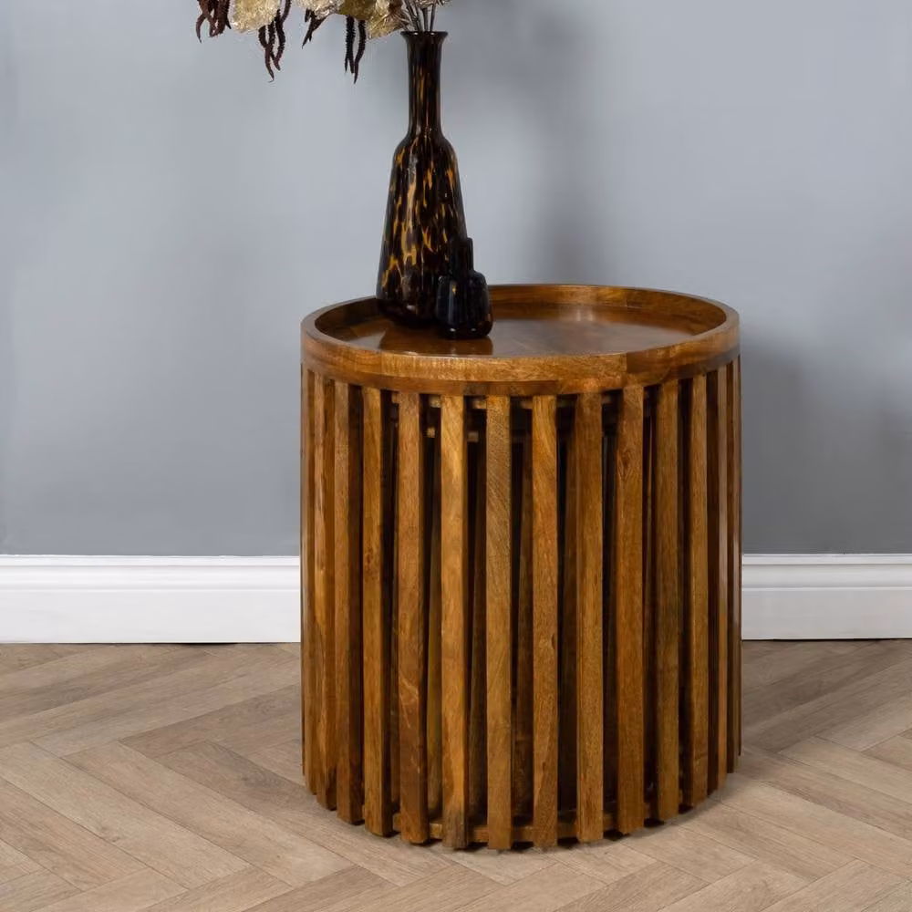 Elm Home And Garden Set of Two Round Mango Wood Nest of Tables in Dark Brown – 2