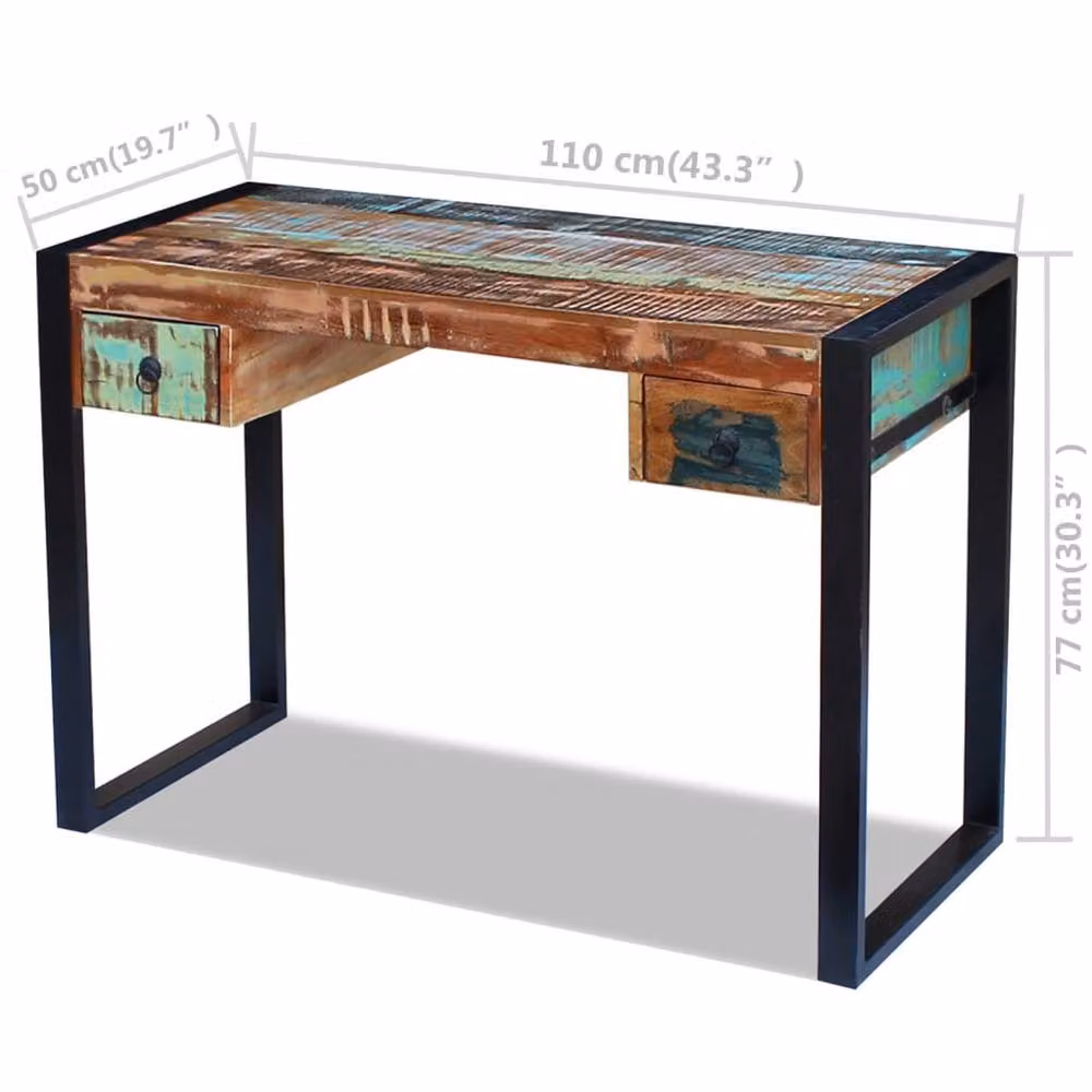 Berkfield Home Beautiful Writing Desk in Multicolour Solid Reclaimed Wood and Metal, W/D/H: 127 x 50 x 77 cm – 5