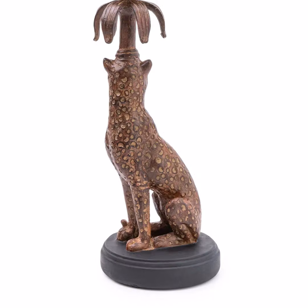 Madison & Mayfair Gold and Brown Leopard Candlestick Set of 2 – 3