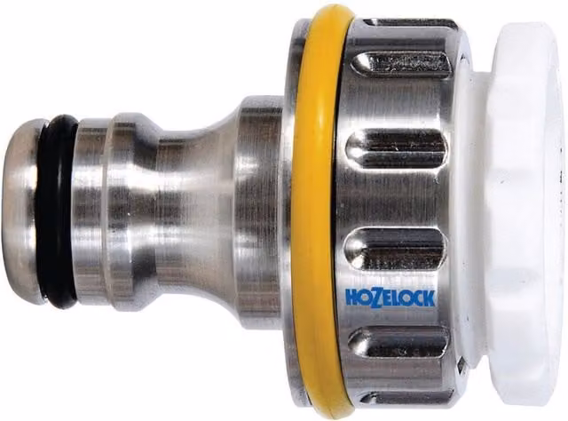 Hozelock Pro Metal Threaded Tap Connector 12.5-19mm (3/4in) in Silver and Brass