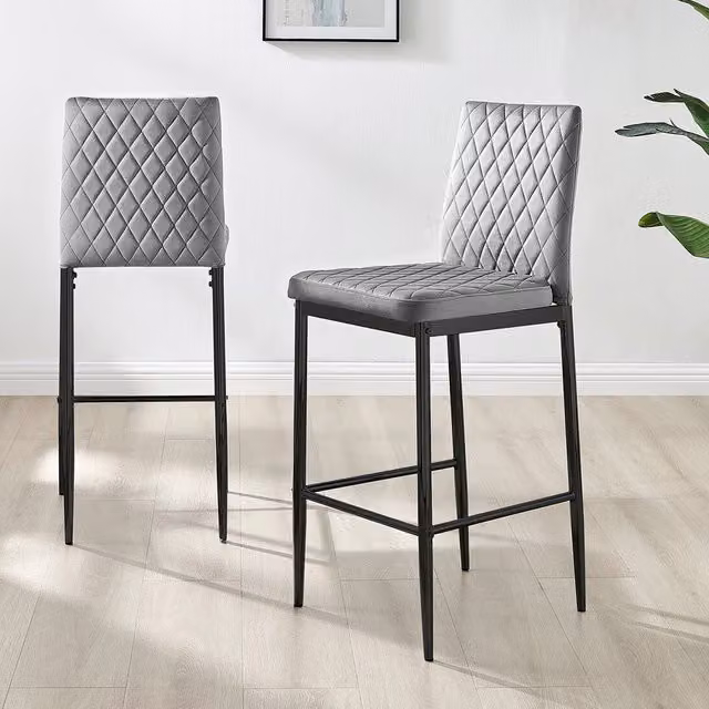 FurnitureboxUK Set of 2 Modern Milan Velvet Bar Stools in Grey with Black Legs