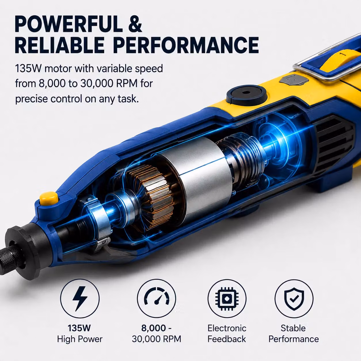 Skotek 135W Corded Rotary Tool with 80pc Accessory Set and Variable Speed – 3
