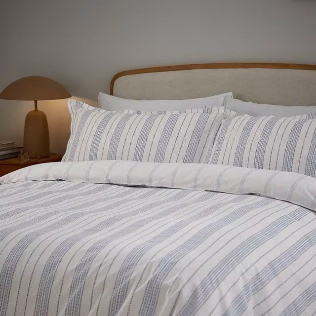 Murmur Lora Print Super Kingsize Reversible Cotton Percale Duvet Cover and Pillowcase Set, Ballintoy Blue, W: 200 cm, H: 220 cm