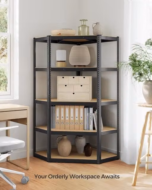 SONGMICS Heavy Duty 5 Tier Metal Corner Shelf for Garage or Shed, Black – 1