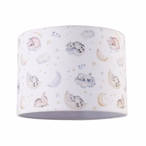 Happy Homewares White Velvet Baby Theme Cylinder Lamp Shade with Stars, Clouds and Animals, W/D/H: 18 x 18 x 25 cm – 1
