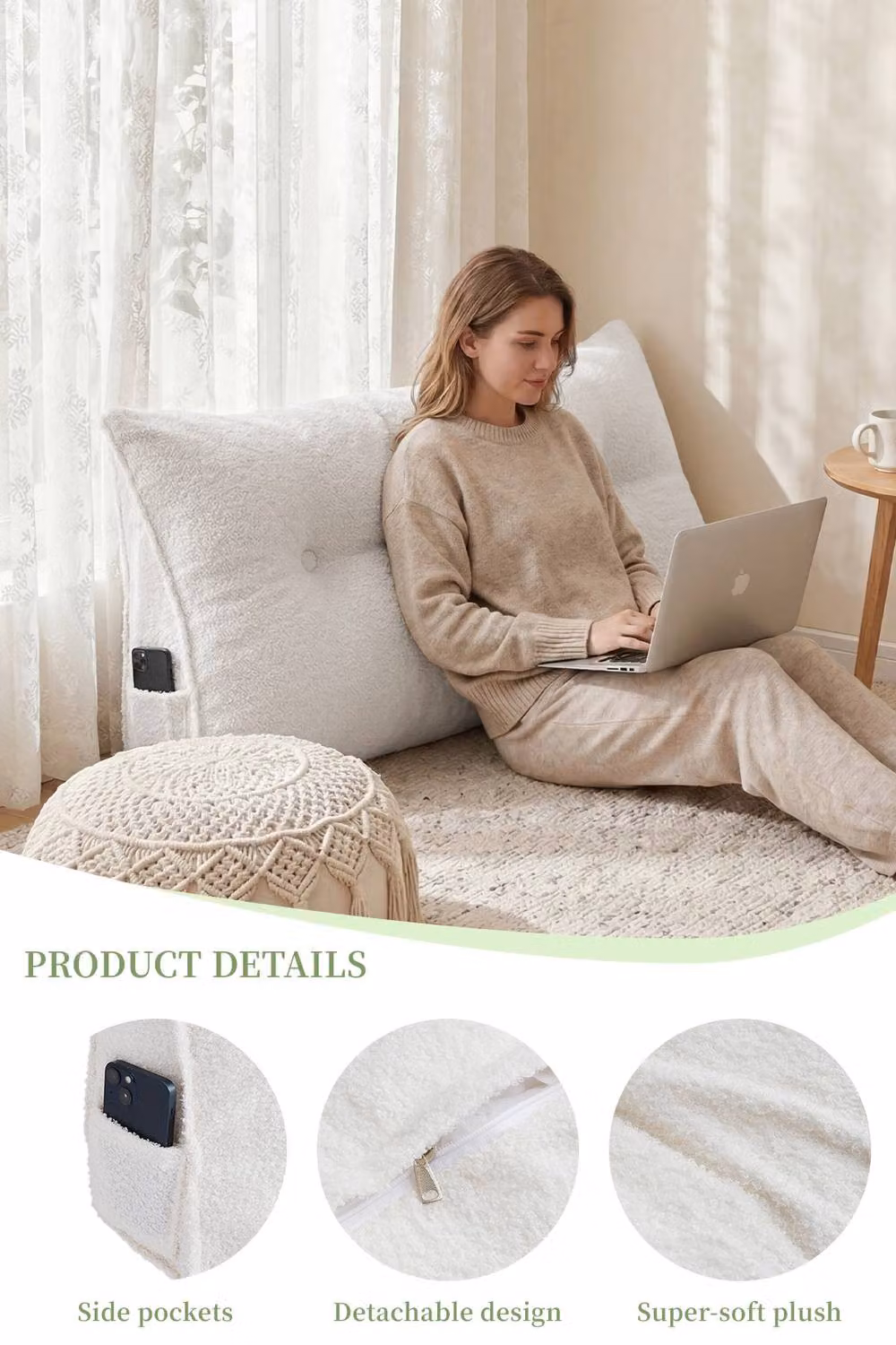 Living and Home Firm Triangle Wedge Headboard Pillow Backrest Support Cushion in White – 2