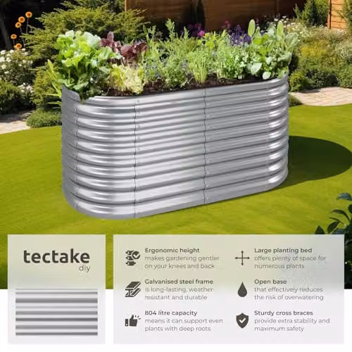 tectake Raised Garden Bed in Silver Galvanised Steel with 804L Capacity, W/D/H: 160 x 80 x 80 cm – 2