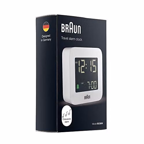 Braun Digital Travel Alarm Clock with Snooze and Negative LCD Display in White – 3