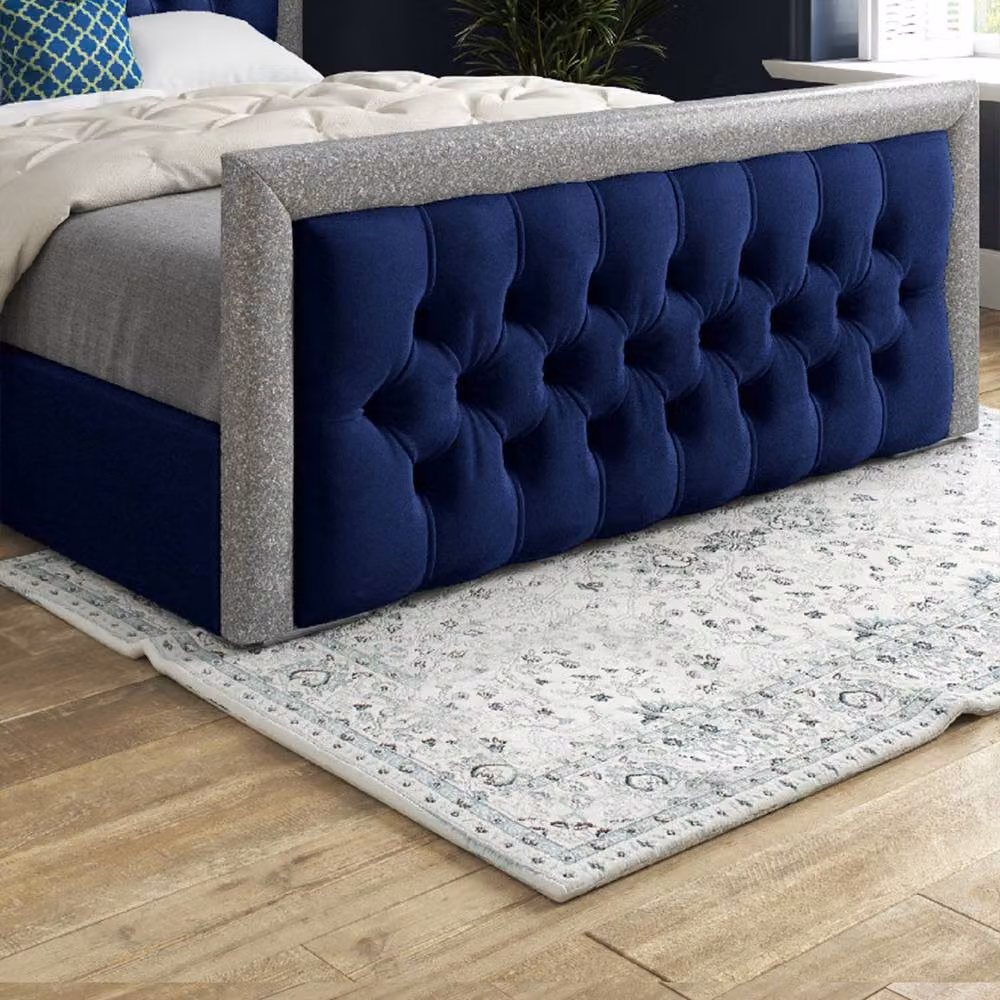 Casani Thornton Blue Soft Velvet Upholstered Designer Bed Frame with Glitter Border, W/D/H: 90 x 200 x 137 cm – 4