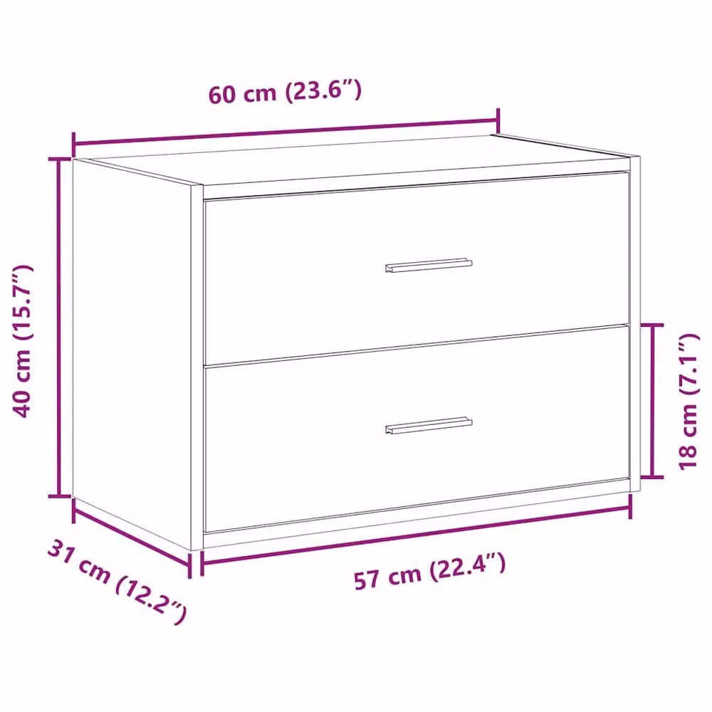 Berkfield Home Durable Black Oak Cabinet with 2 Drawers, W/D/H: 60 x 31 x 40 cm – 4