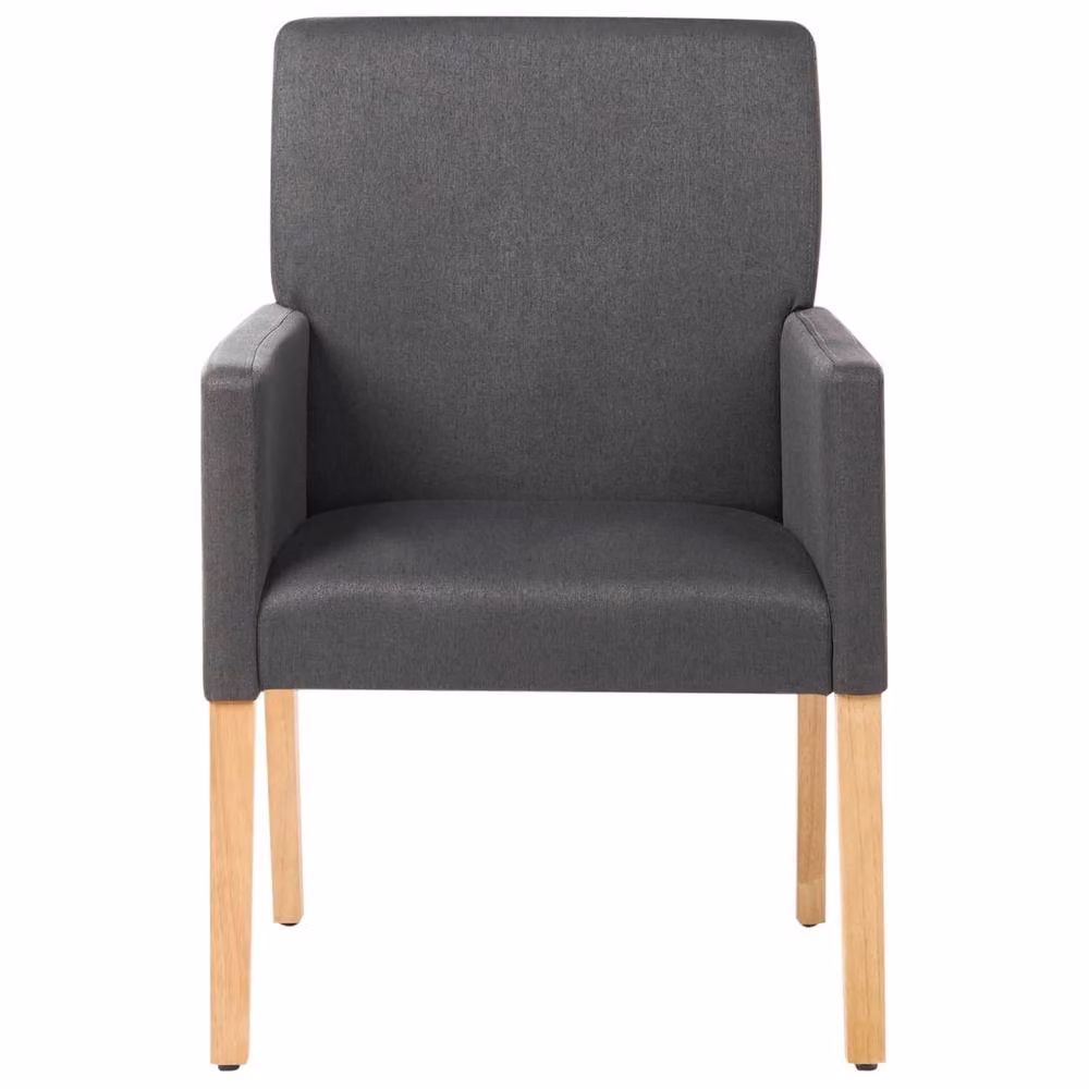 Wyld and Coco Grey Fabric Dining Chair with Armrests and Rubberwood Legs – 3