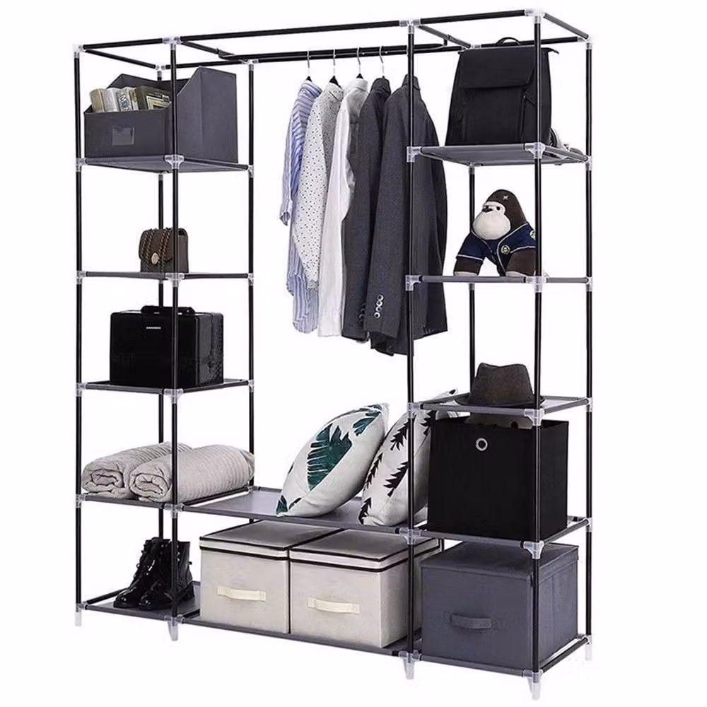 VOGREX Grey Fabric Freestanding Wardrobe with Hanging Rod, H 175.0 cm x W 150.0 cm – 2
