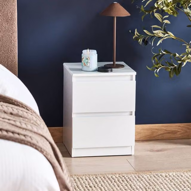 Wyld and Coco White Scandinavian Design Bedside Table with 2 Drawers