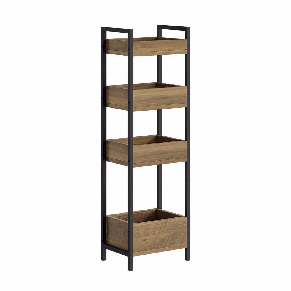 SoBuy 4-Tier Industrial Freestanding Storage Rack in Brown and Black Wood and Metal – 2