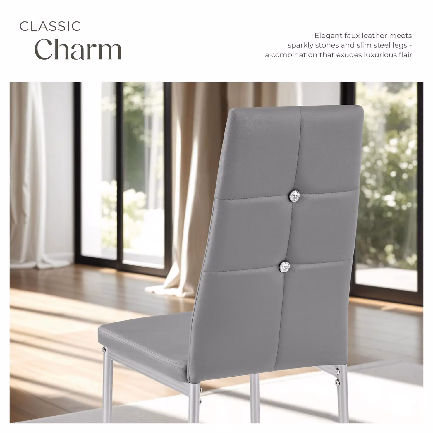 tectake Julien Set of 6 Modern Dining Chairs in Grey Synthetic Leather – 4