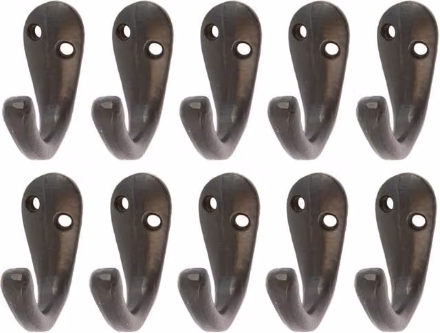 Hammer & Tongs Pack of 10 Matt Black Iron Robe Hooks, H 45mm x W 20mm