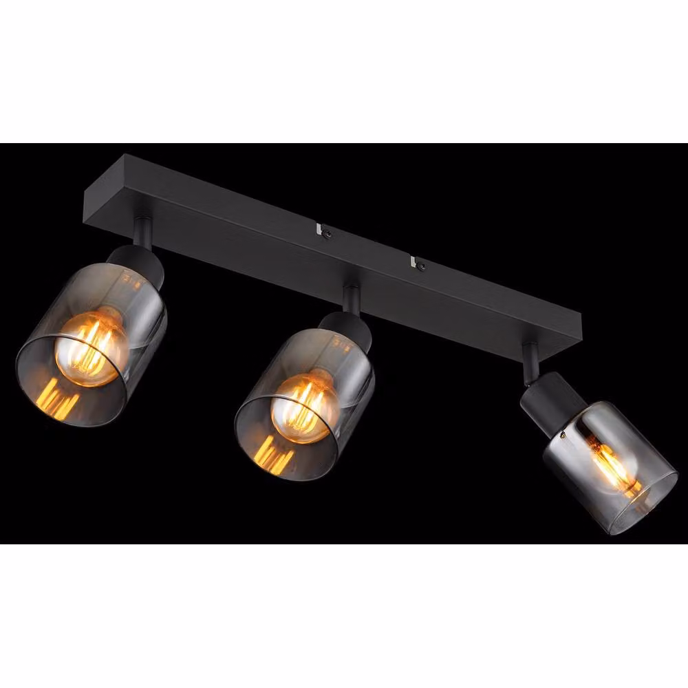 Globo Lighting Hubertus Ceiling Spotlight Bar in Black with Smoky Transparent Glass Shades, 3x E14 – 7