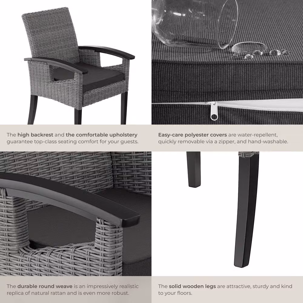 tectake Rosarno Grey 1 Seater Modern Rattan Garden Chair with Wood and Aluminium Frame – 5