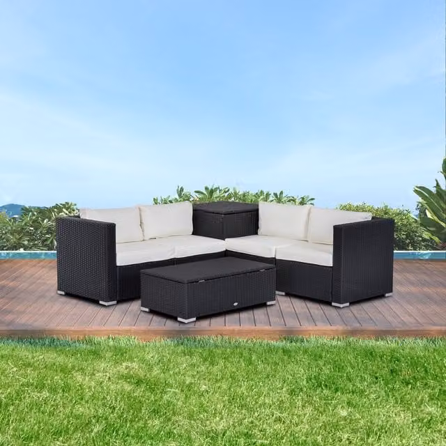 Outsunny 6 Piece Modern Black Rattan Corner Sofa Set