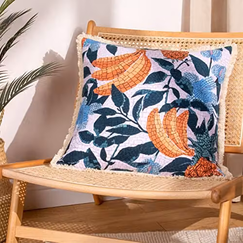Furn Cypressa Mediterranean Floral Mosaic Cotton and Polyester Cushion, Purple/Multicolour, W/D/H: 50 x 50 x 50 cm – 3
