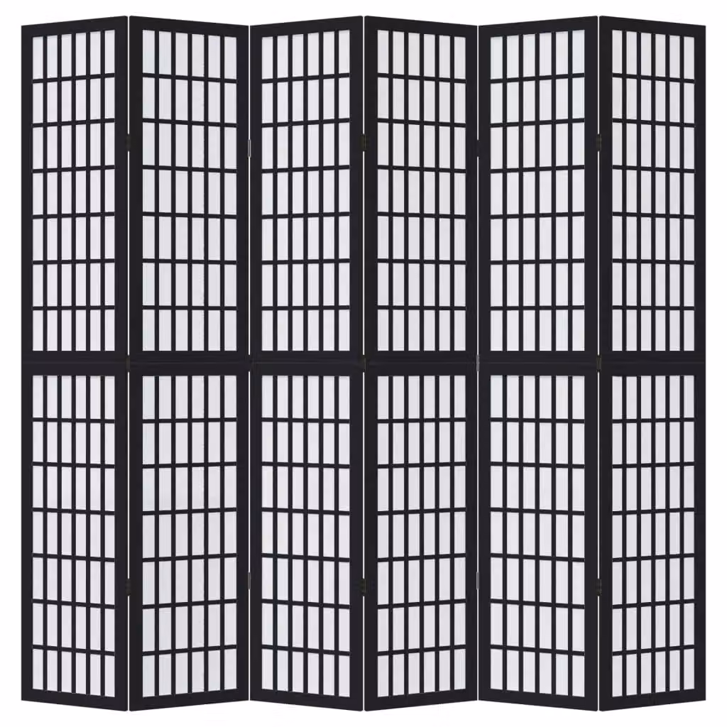 Berkfield Home 6 Panel Room Divider in Black Solid Paulownia Wood – 2