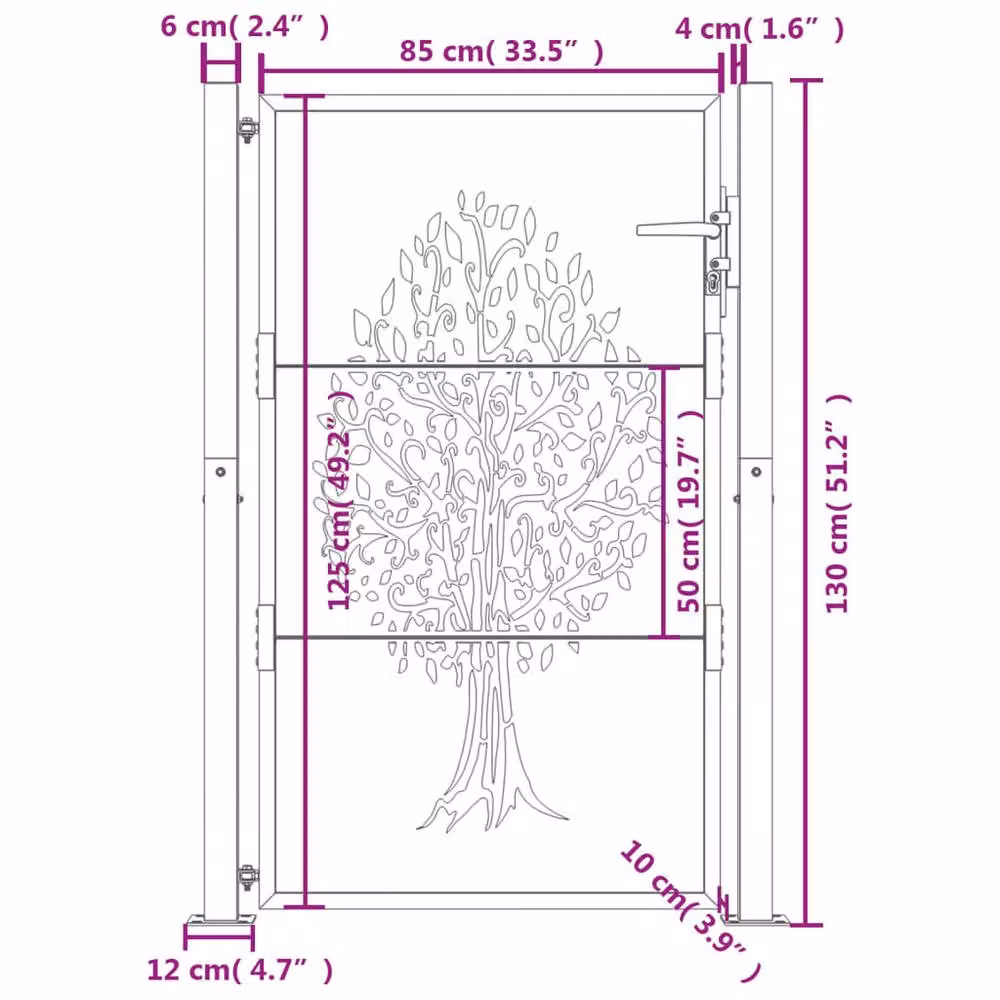 Berkfield Home Anthracite Steel Garden Gate with Tree Design, W: 105 cm, H: 130 cm – 6