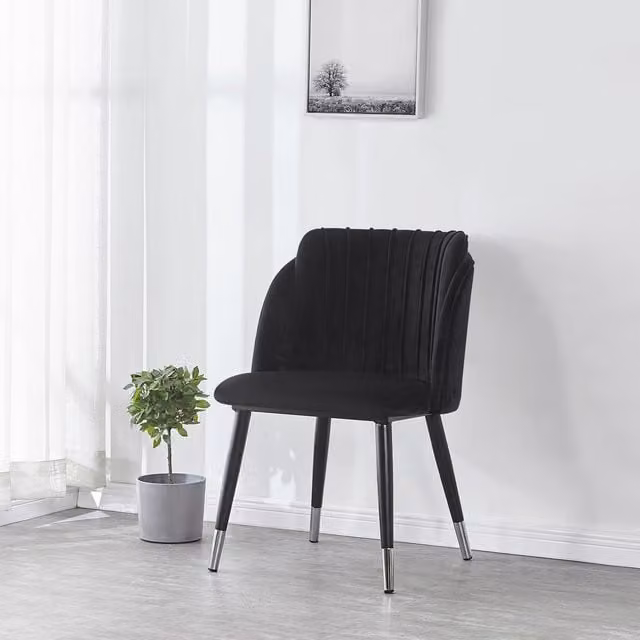 Life Interiors Milano Velvet Dining Chairs Set of 2, Black with Silver End Caps