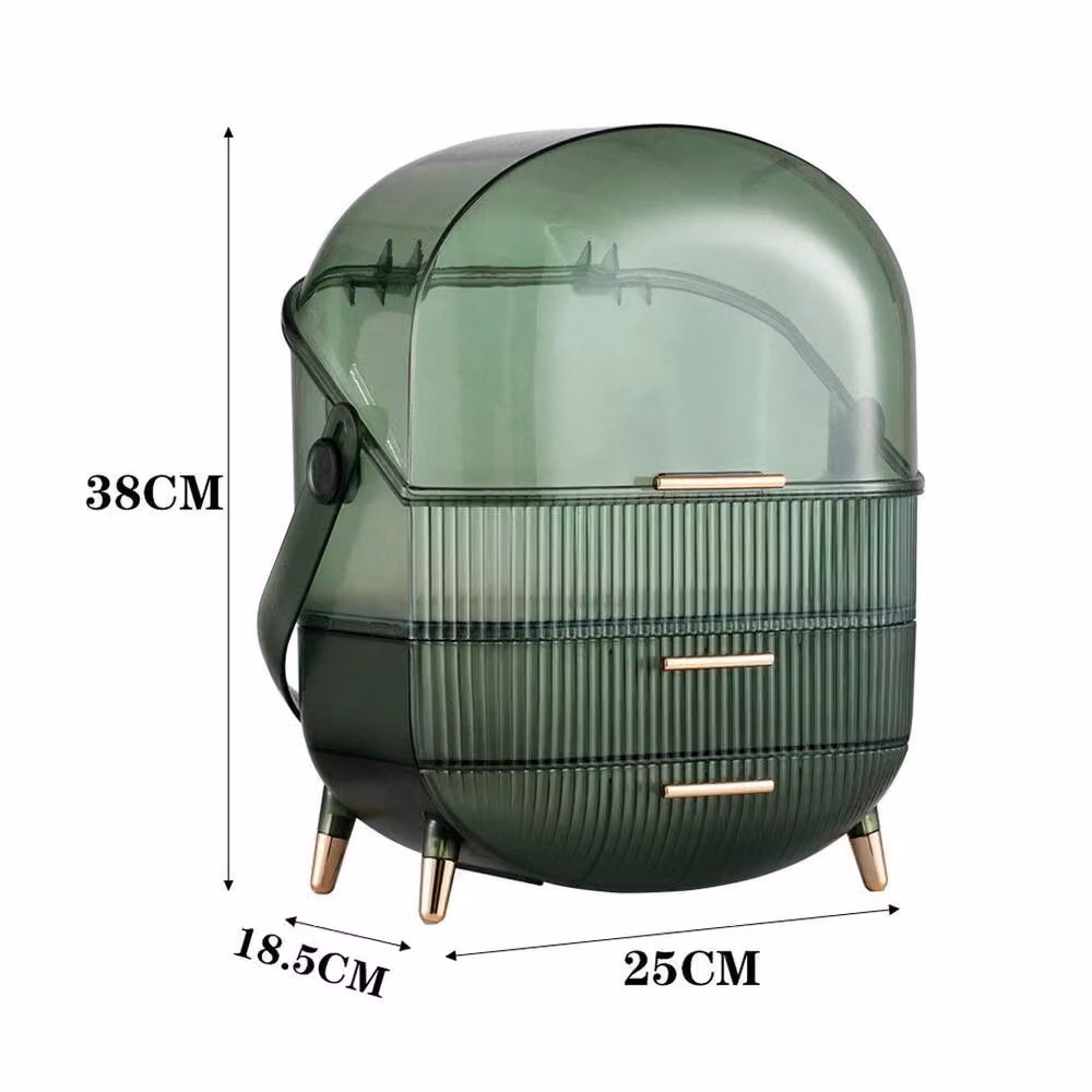 FORGEVIO Transparent Green Acrylic Makeup and Jewellery Storage Drawer Box with Lid and Handles, W: 50 cm – 2