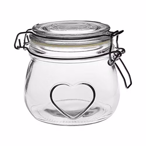 Nicola Spring Transparent Heart Shaped Glass Storage Jar with Airtight Leakproof Lid, 0.5 l – 1