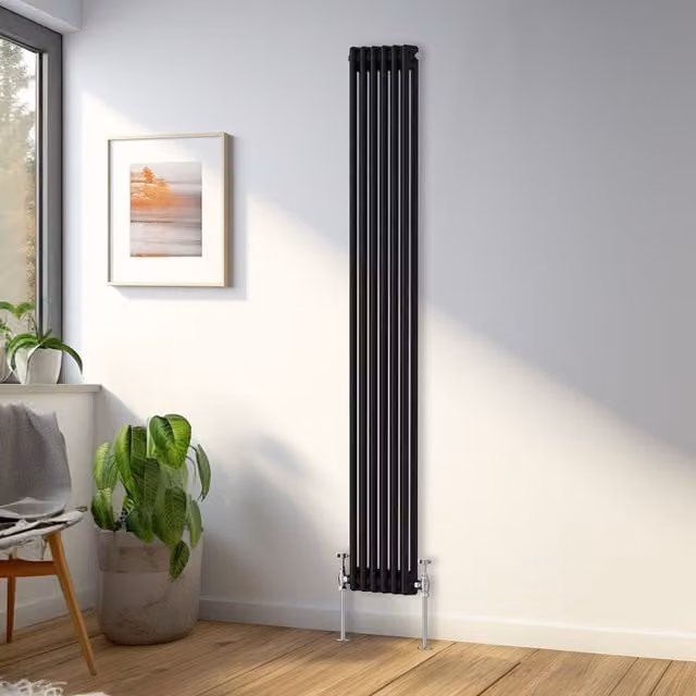 Right Radiators Traditional Double Column Vertical Radiator in Black, H 180 cm x W 29 cm