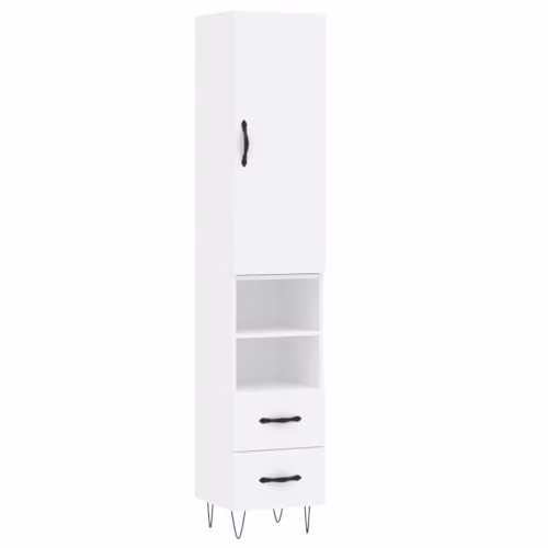vidaXL Modern White Highboard with Internal Shelves and Drawers, W/D/H: 34.5 x 31.6 x 180 cm