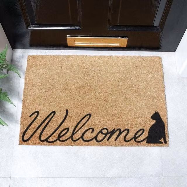 Artsy Mats Welcome Scribble Text Cat Doormat in Black and Brown, W: 60 cm, D: 40 cm – 1