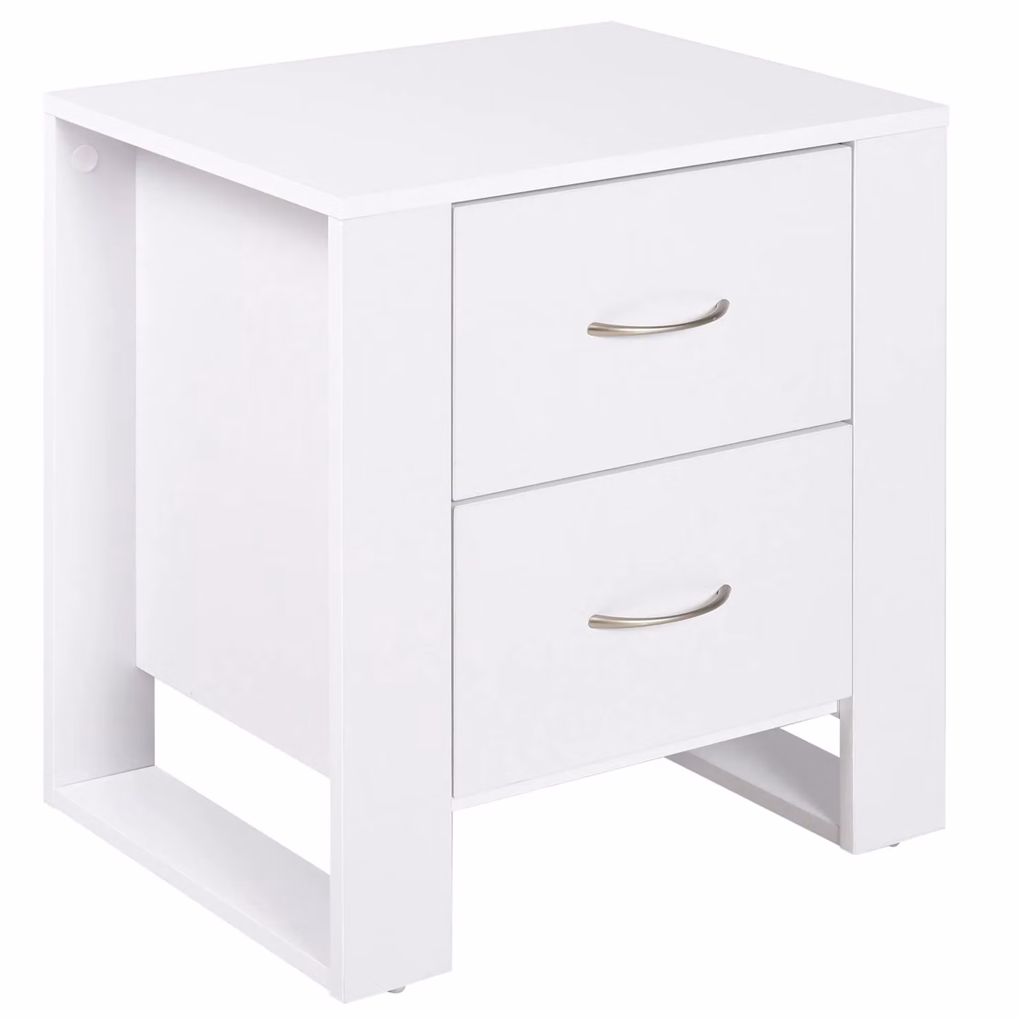 HOMCOM Modern White Bedside Table with Drawers and Solid Wood Legs – 2