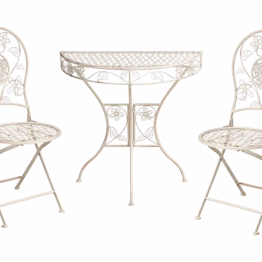 Wyld and Coco Vintage Floral Iron Bistro Set in Light Beige, 2-Seater – 2