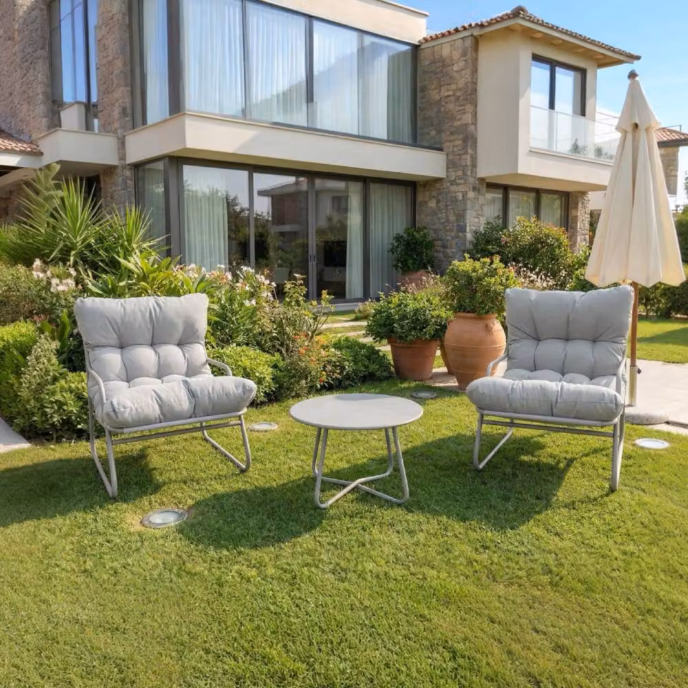 Artemis Home Calmo 2 Seat Patio Conversation Set in Beige with Metal Frame and Upholstered Cushions – 2