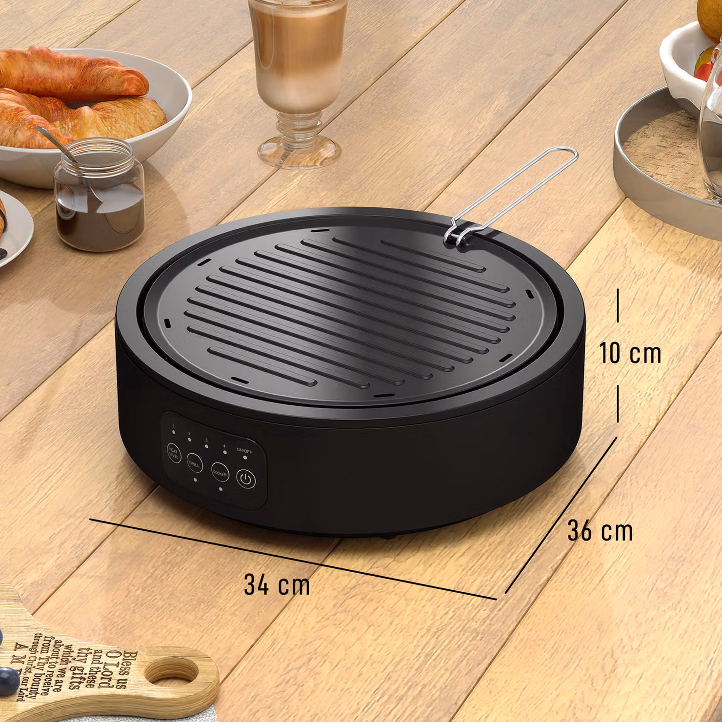 HOMCOM Electric Ceramic Hob with Grill Plate, Black Multifunctional 36cm Plug-in Hob with Digital Display and 4 Heat Levels – 3